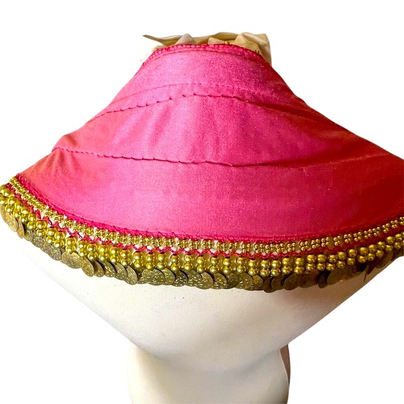 Pink Belly Dance Belt w/ Gold Coins & Jewel Accents One Size Adjustable - Picture 3 of 4
